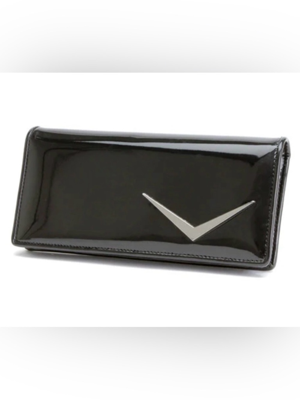 Lux de Ville Black Patent Getaway Wallet with Silver V